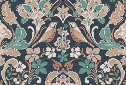 Folk Floral Navy Wallpaper