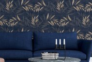 Esselle Retail Limited Luxury Leaf Navy Champagne Wallpaper