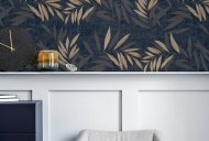 Esselle Retail Limited Luxury Leaf Navy Champagne Wallpaper