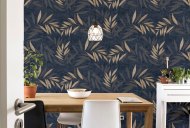 Esselle Retail Limited Luxury Leaf Navy Champagne Wallpaper