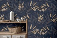 Luxury Leaf Navy Champagne Wallpaper