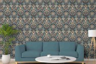 Folk Floral Navy Wallpaper